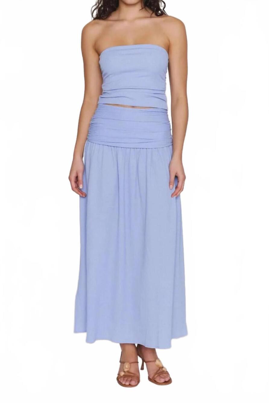 NEW MINKPINK luna yoke detail midi skirt in powder blue